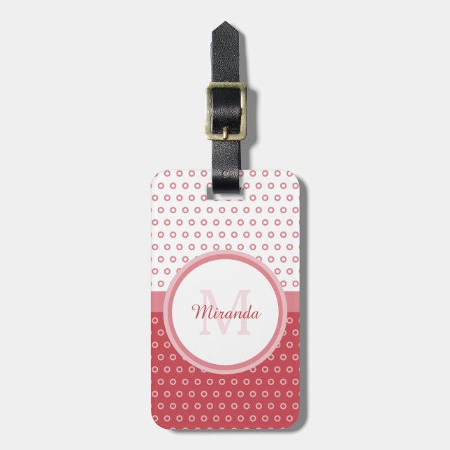 Mod Rosa och Polka dots Monogram med Namn Bagagebricka (Vertikal Framsida)