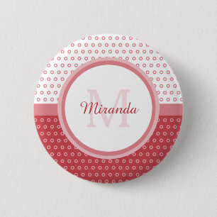 Mod Rosa och Polka dots Monogram med Namn Knapp