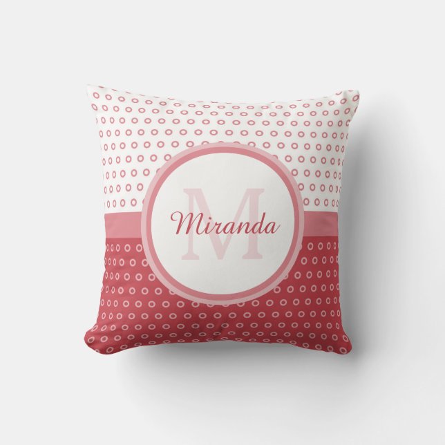 Mod Rosa och Polka dots Monogram med Namn Kudde (Framsida)