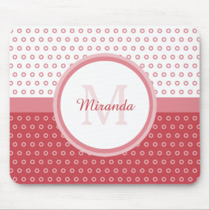 Mod Rosa och Polka dots Monogram med Namn Musmatta