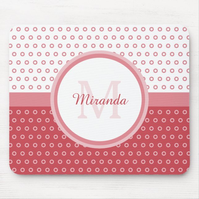 Mod Rosa och Polka dots Monogram med Namn Musmatta (Framsidan)