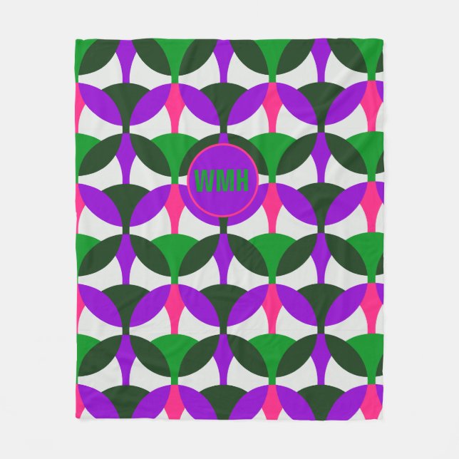 Mod Rosa Plus Mönster Fleece Blanket med Monogram (Framsidan)