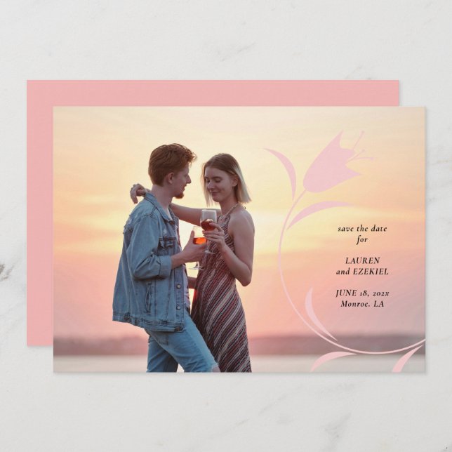 MOD ROSA TULIP BRÖLLOP SPARA DATUM INBJUDNINGAR (Fram/baksida)