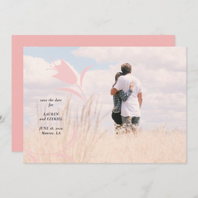 MOD ROSA TULIP BRÖLLOP SPARA DATUM INBJUDNINGAR (Fram/baksida)