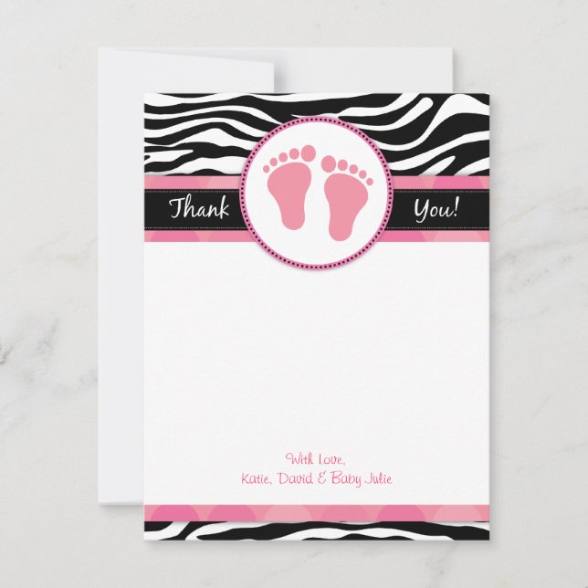 Mod Rosa Zebra Baby Shower Tackkort Anteckningskort (Framsida)