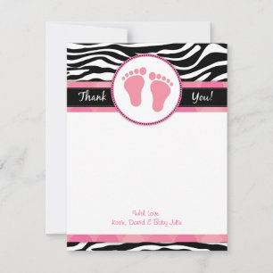 Mod Rosa Zebra Baby Shower Tackkort Anteckningskort
