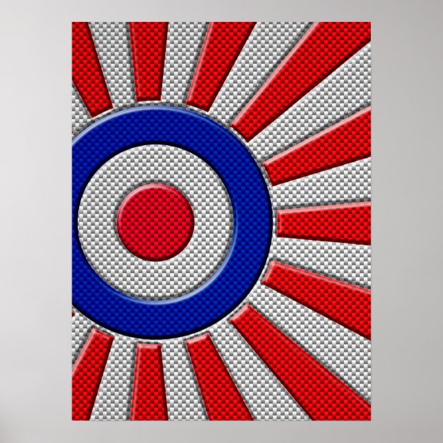Mod Roundel Asian Sunburst in Carbon Fiber Stil Poster (Framsidan)