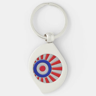 Mod Roundel Sunburst Carbon Fiber Stil Swirl Silverfärgad Nyckelring