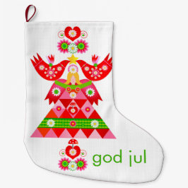 Mod Scandi Helgdag Bird Angel Stocking Stor Julstrumpa