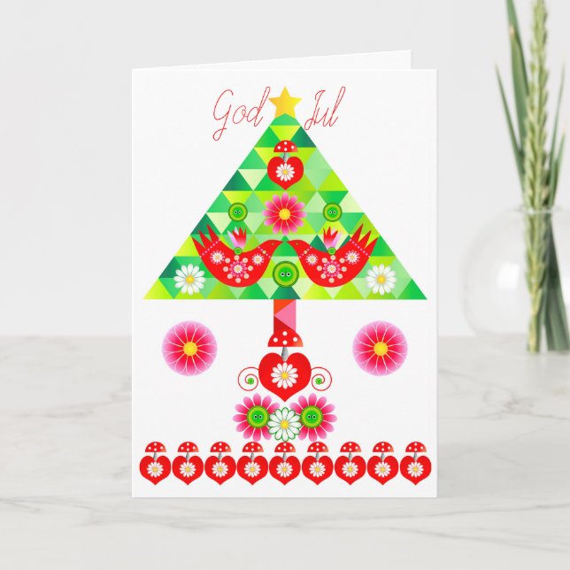 Mod Scandi Helgdag Bird Card Helgkort (Framsida)
