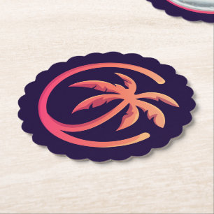 Mod Shock rosa Orange Handflatan Träd på Scallop Underlägg Papper
