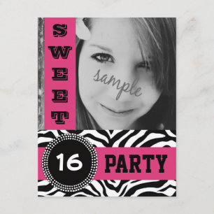 Mod Shock rosa Zebra Sweet 16 Party med Photo Inbjudningar