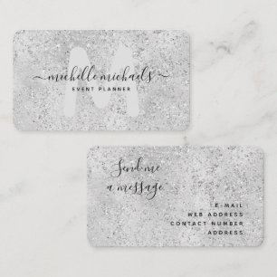 Mod Silver Luxury Glitter Glam Monogram-skript Visitkort