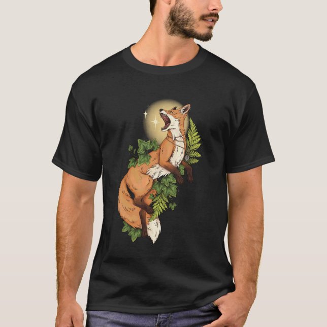 Mod Skogshäxa Röd Räv Vilda Djur Grön Häxa  T Shirt (Framsida)