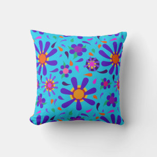 Mod Stil Lila blommor om Aqua Blue Kudde