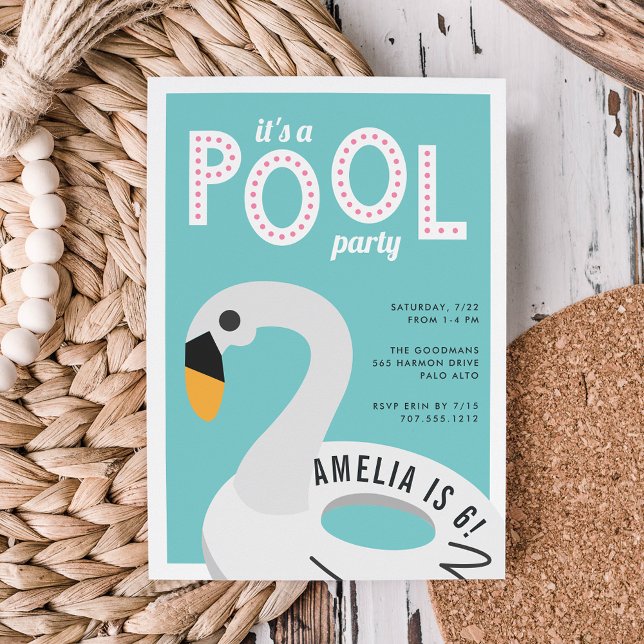 Mod Svan | Bassäng Party-födelsedagsinbjudan Inbjudningar (Skapare uppladdad)