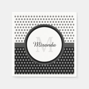 Mod svartvit Polka dots monogram med Namn Pappersservett