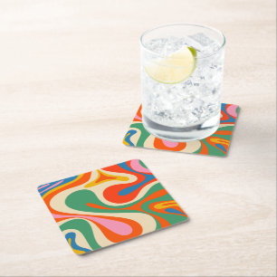 Mod Swirl Retro Trippy Colorful Abstrakt Mönster Underlägg Papper Kvadrat