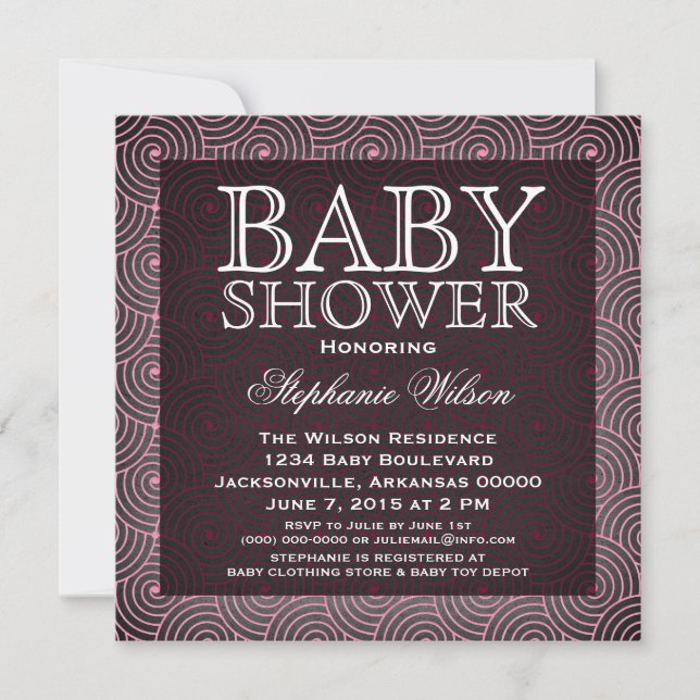 Mod Swirls Baby Shower Inbjudan, Rosa Inbjudningar (Framsida)
