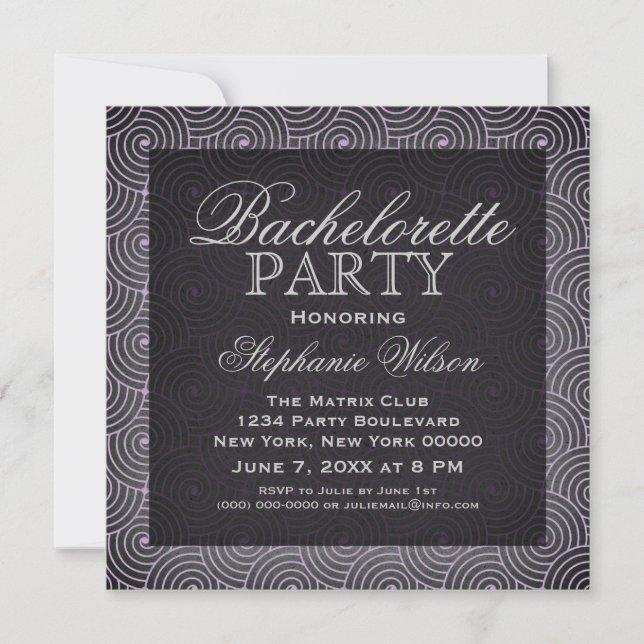 Mod Swirls Bachelorette Party Inbjudan, Lila Inbjudningar (Framsida)
