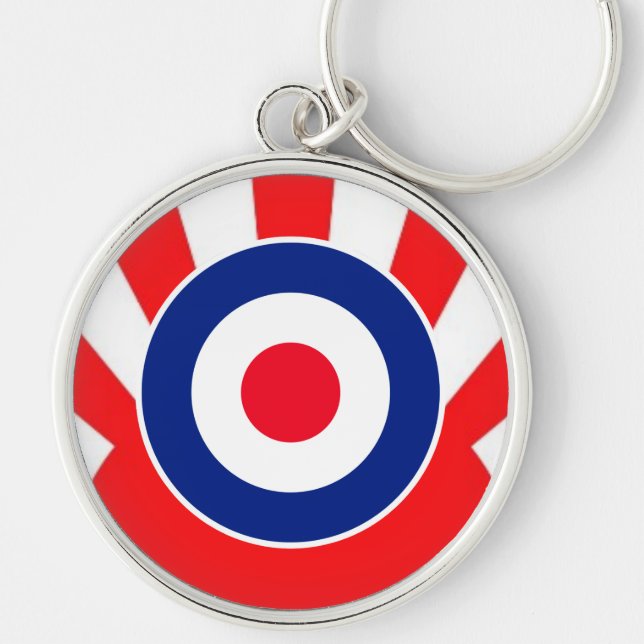 MOD Target Roundel on Sunburst Rund Silverfärgad Nyckelring (Framsidan)