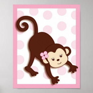 Mod Tjej Monkey Dots Nursery Väggkonsttryck Poster