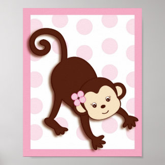 Mod Tjej Monkey Dots Nursery Väggkonsttryck Poster