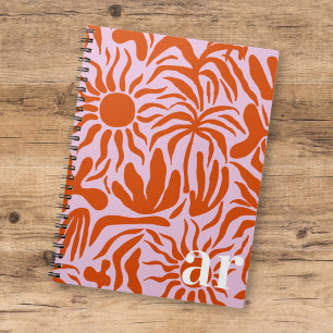 Mod Tropical Boho Rosa + Orange Mönster Monogram Anteckningsbok