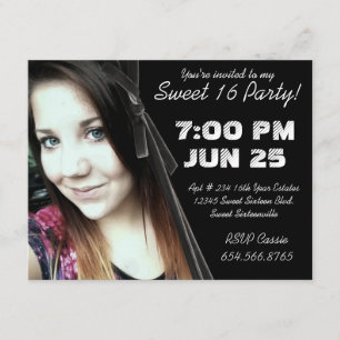 Mod Vinklare Velvet Ribbon Photo Sweet 16 Party Inbjudningar