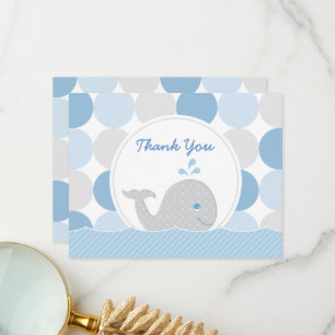 Mod Whale Pojke Shower Blue & Grått Dots Tack Kort