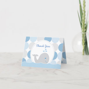 Mod Whale Pojke Shower Blue & Grått Dots Tack Y Kort