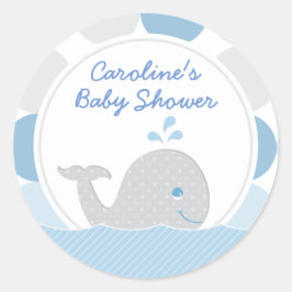 Mod Whale Pojke Shower Blue och Grått Sticker Runt Klistermärke