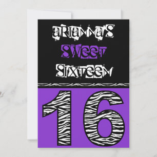 Mod Zebra tryck Sweet sixteen [lila] Inbjudningar