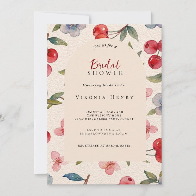 Moda Coquette Cherry en una gran ducha de novia Inbjudningar (Framsida)