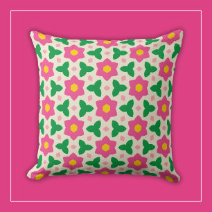 Moda rosa blommor med grön geometrisk blomsterdesi kudde