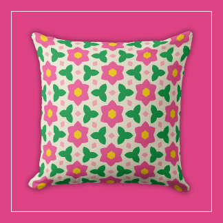 Moda rosa blommor med grön geometrisk blomsterdesi kudde