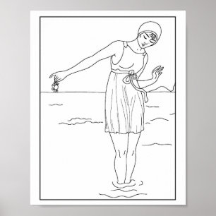 Mode 1913 Woman Swimwear Ocean Vatten Poster