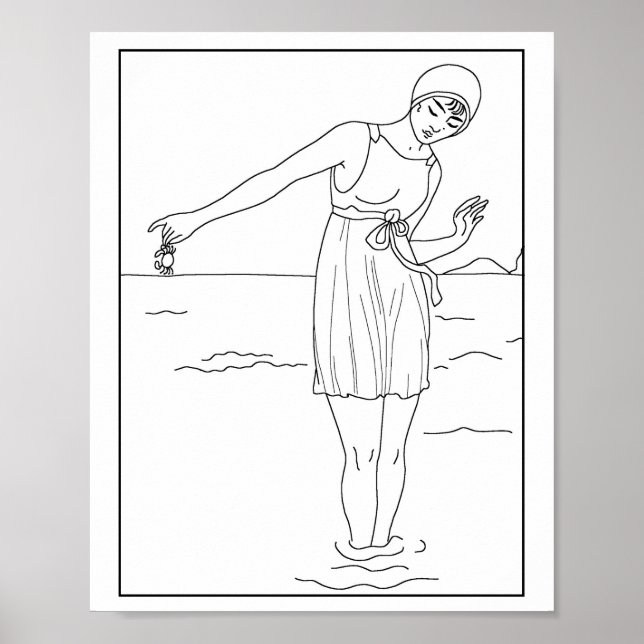 Mode 1913 Woman Swimwear Ocean Vatten Poster (Framsidan)