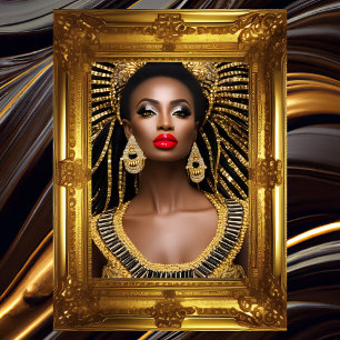 Mode Afrikansk kvinna guld Svart Juvelbesatt Klänn Poster