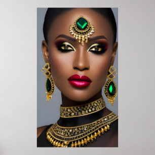 Mode afrikanskt guld smaragd grön juvelerier kvinn poster