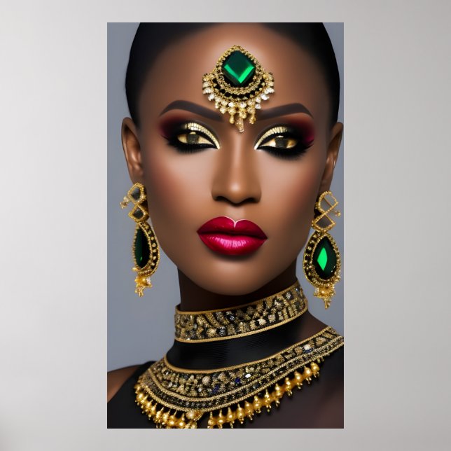 Mode afrikanskt guld smaragd grön juvelerier kvinn poster (Framsidan)