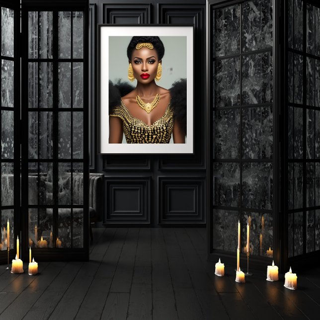 Mode afrikanskt guld Svarta smycken örhängen halsb Poster (Skapare uppladdad)