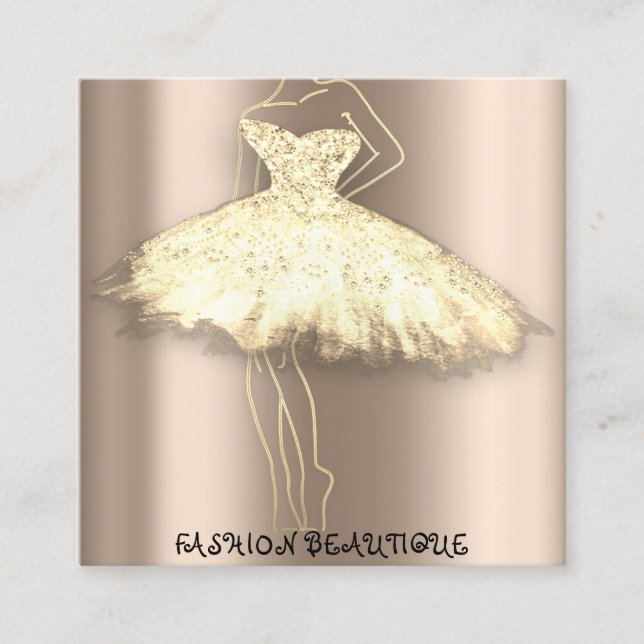Mode Beautique Dress Anpassningsbar QR Logotyp Ro  Fyrkantigt Visitkort (Framsida)