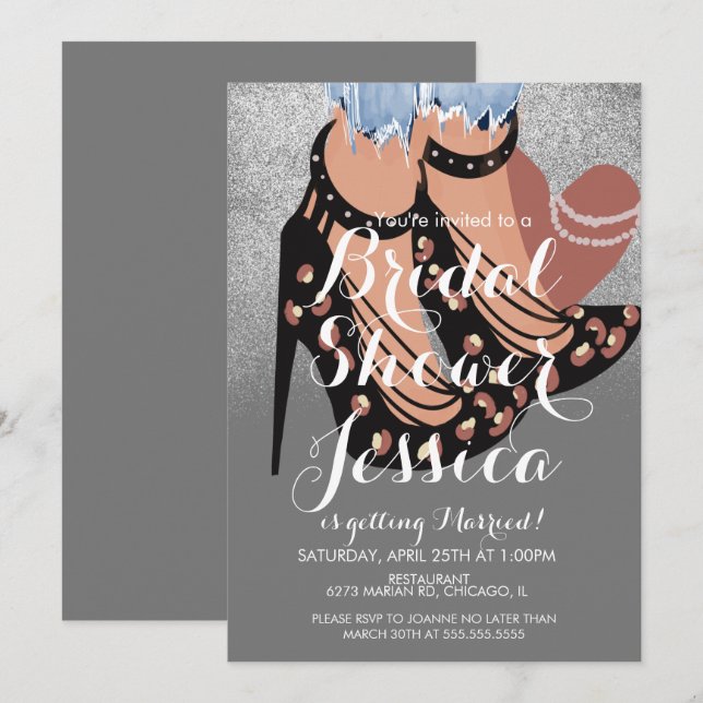 Mode Beauty Heels Jeans Möhippa Grått Inbjudningar (Fram/baksida)