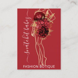 Mode Blommigt Burgundy Red Logotyp QR Stylist Body Visitkort