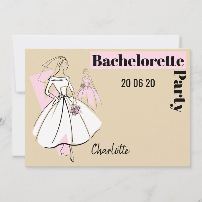 Mode Bride Neutralt Bachelorette vågrät Inbjudningar (Framsida)