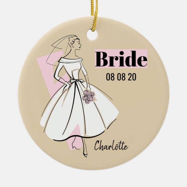 Mode Bride Neutralt Bride Date Namn ornament (Framsidan)