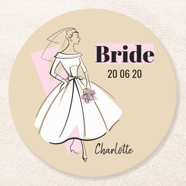 Mode Bride Neutralt Bride Date Namn round Underlägg Papper Rund (Framsidan)
