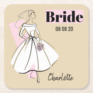 Mode Bride Neutralt Bride Date Namn underlägg Papper Kvadrat