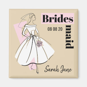 Mode Bride Neutralt Bridesmaid Datum Namn Magnet